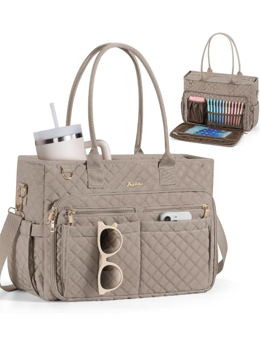 Stylish Teacher Tote Bag for Women, 15.6" Laptop Work & Computer Bag, Versatile